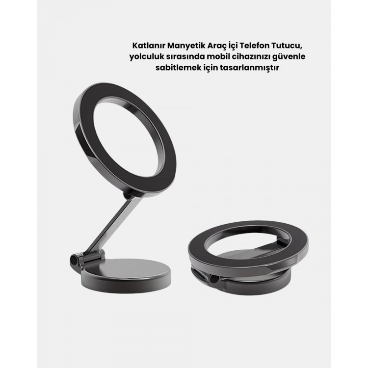 360° Dönebilen Katlanır Manyetik Araç Telefon Tutucu – MagSafe Uyumlu Kompakt ve Şık Tasarım