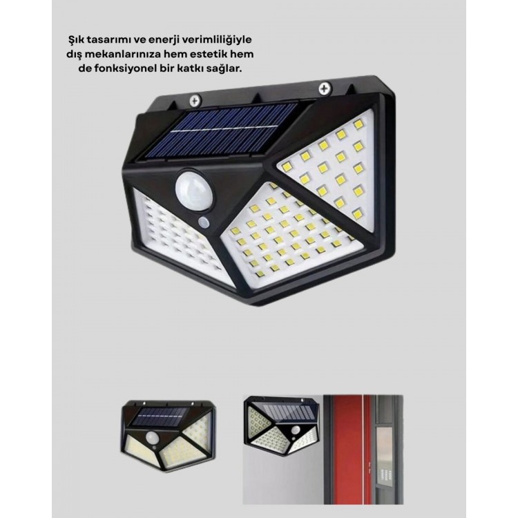 100 LED Solar Lamba Hareket Algılamalı Bahçe Duvar Dış Mekan Aydınlatma