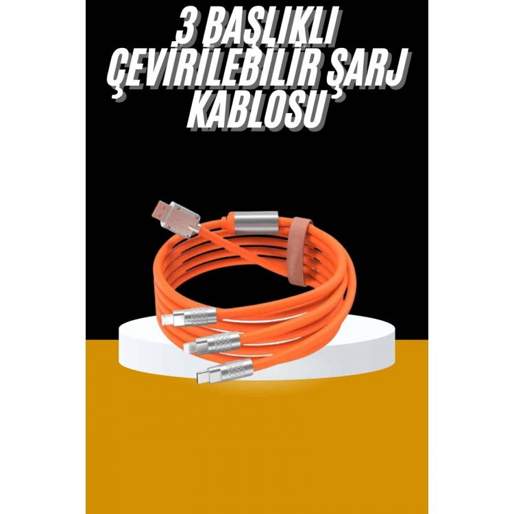 120W 3 İn 1 Uyumlu Silikon Şarj Kablosu Hızlı Şarj Kablosu