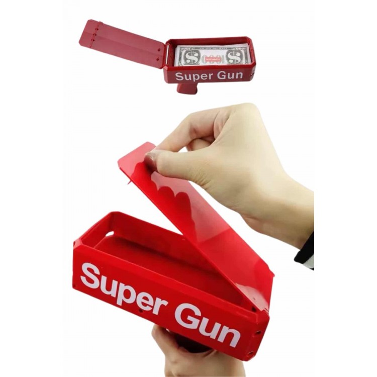 Kırmızı Parti Oyuncağı Para Saçma Fırlatma Tabancası Makinesi Super Money