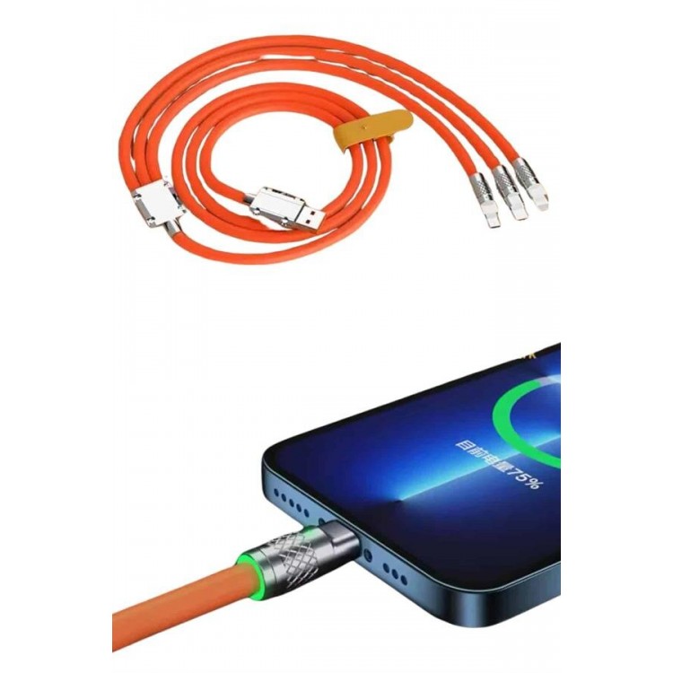 Çoklu Şarj Kablosu USB Type-C İOS Uyumlu 120W Hızlı Şarj Kablosu