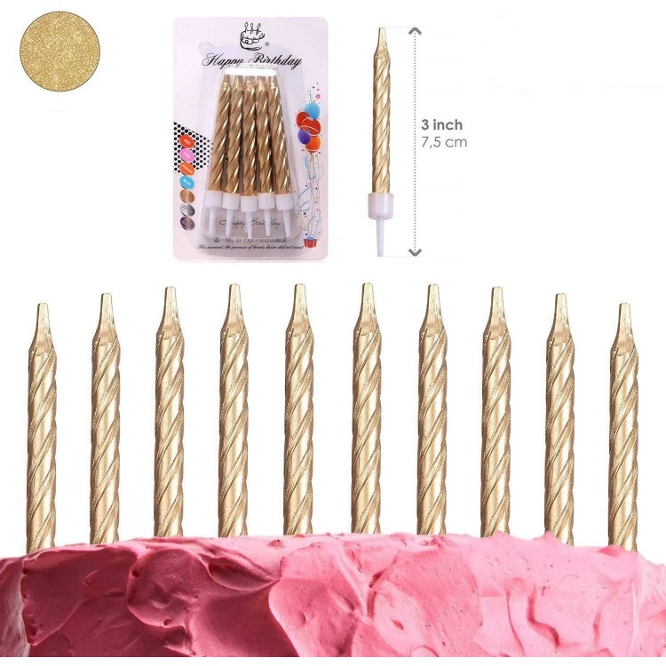 Golden Gold Color Birthday Wedding Anniversary Cake Candles 10 Pieces