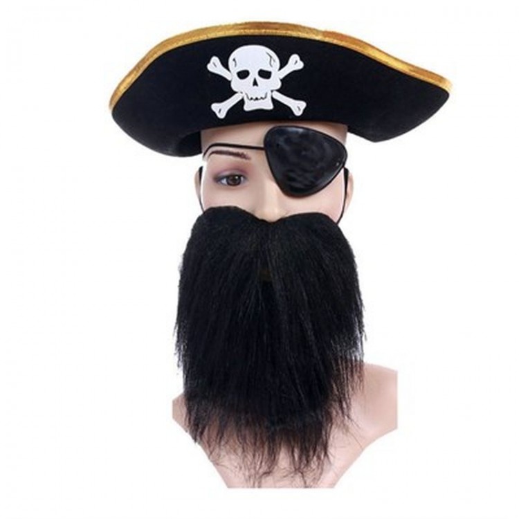 Gold Color Pirate Hat with Beard and Eye Patch Child Size