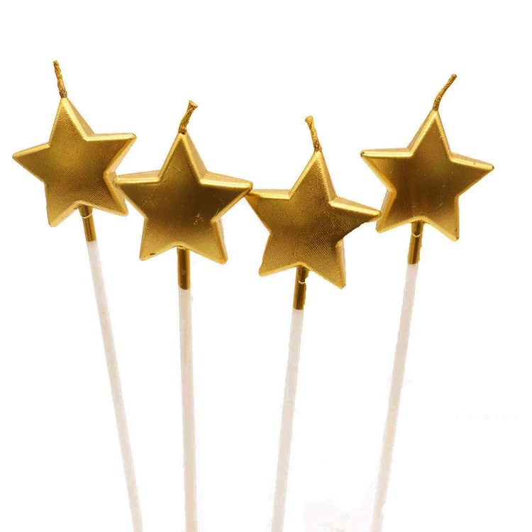 Gold Color Star Shaped Cake Candle Cake Decoration Birthday 4 Pieces