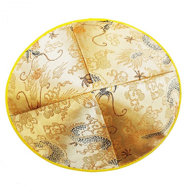 Golden Yellow Color Asian Chinese Party Hat with Satin Coating on Felt