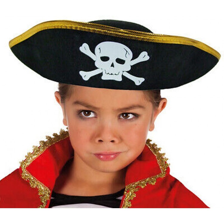 Kid's Flat Pirate Hat with Gold Stripe