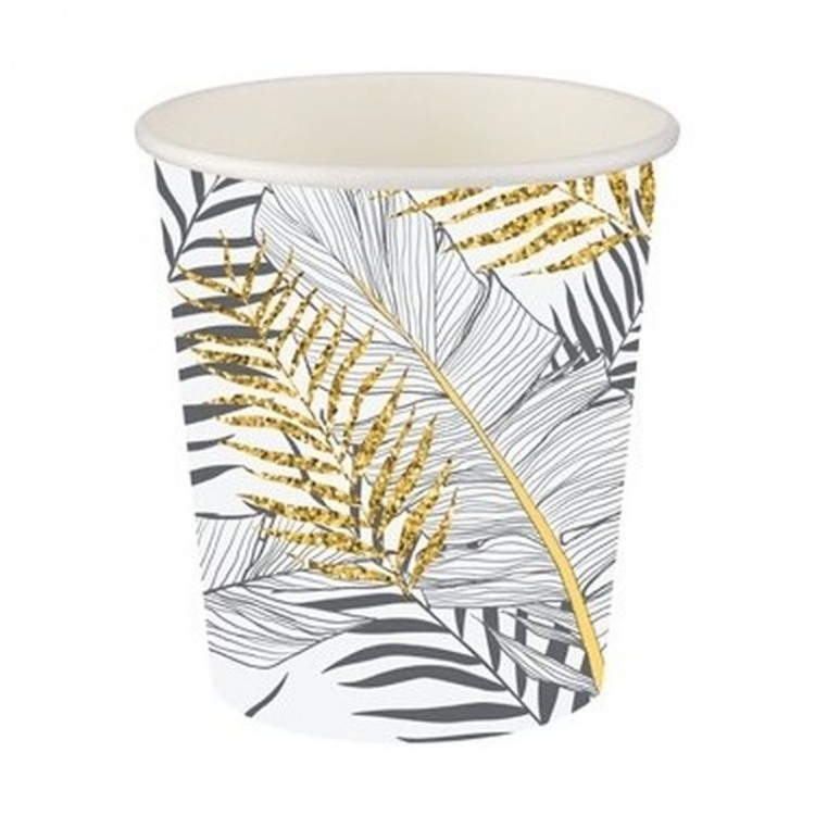 Golden Glitter Leaves Paper Cup 8 Pieces