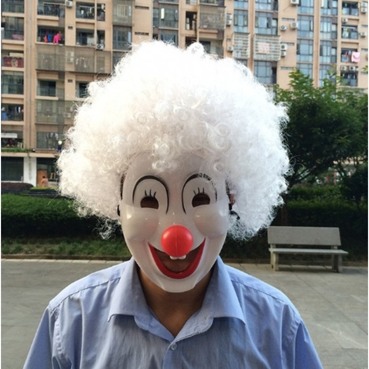 White Bonus Wig Clown Mask Set
