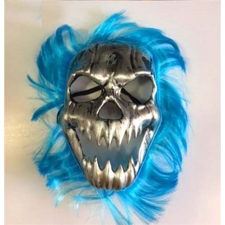 Halloween Skull Mask with Blue Hair