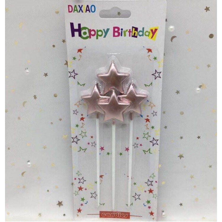 Metalized Star Candle with Stick Birthday Candle Rose Gold