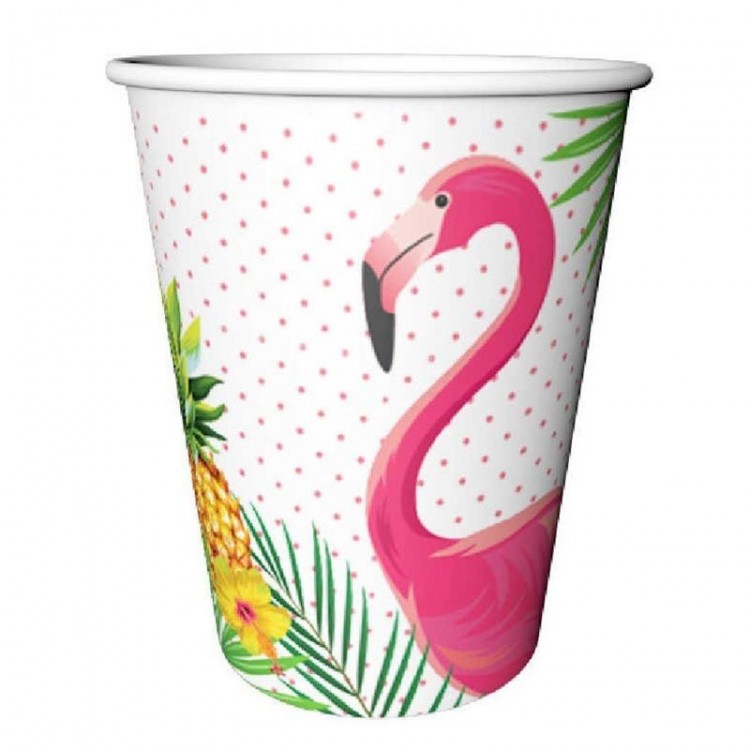 Flamingo Themed Party Cups Cardboard 8 Pieces