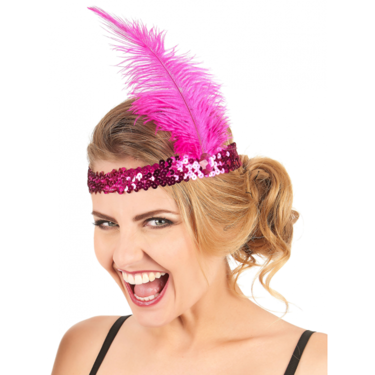 Fuchsia Color Feather Charlieston Hair Band