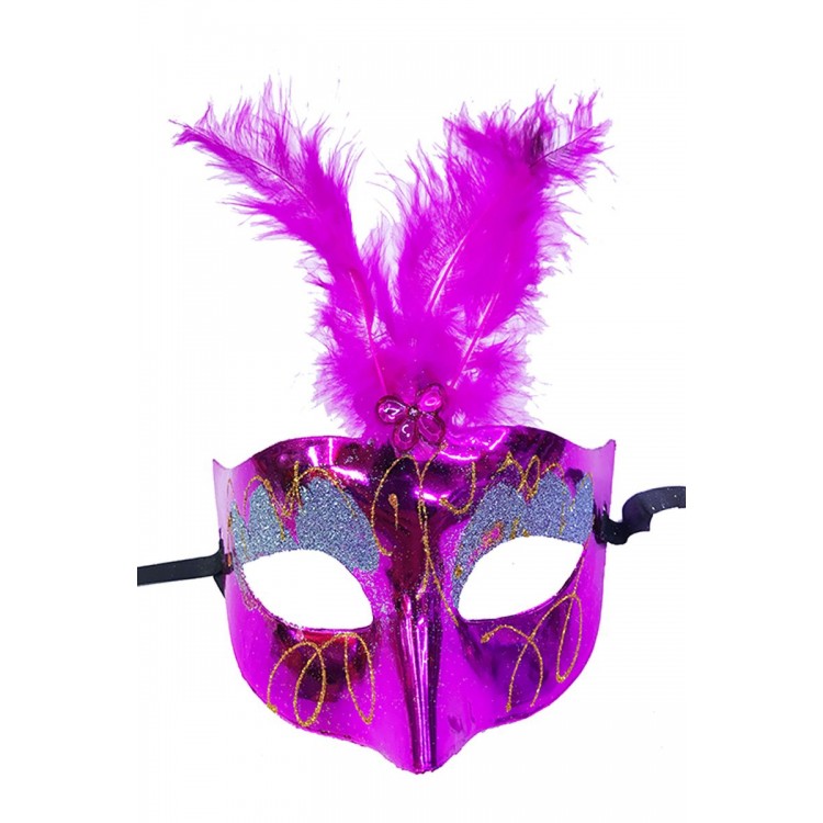 Fuchsia Color Feathered New Year's Party Mask