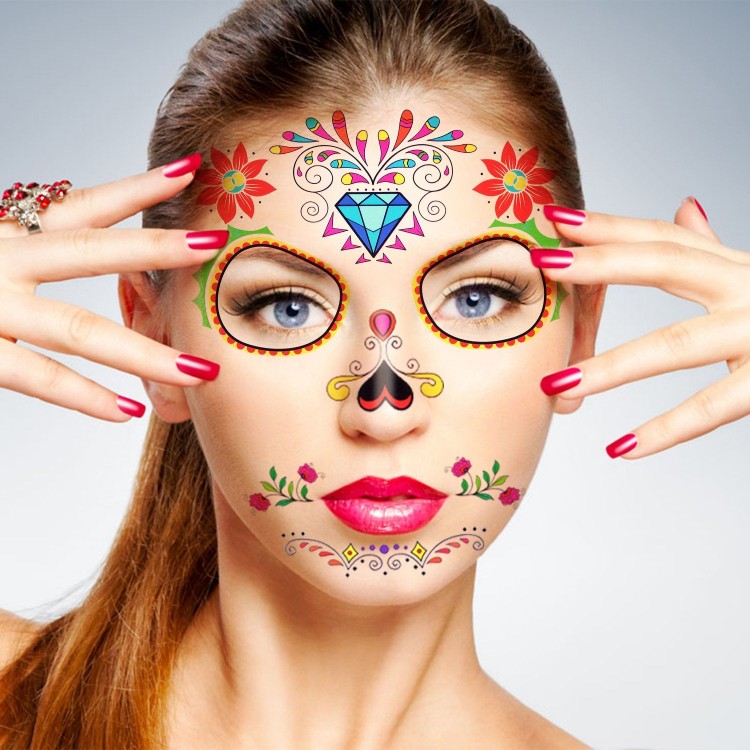 Temporary Face Tattoo Blue Diamond Pattern