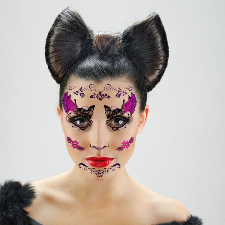 Temporary Face Tattoo Purple Winged Model
