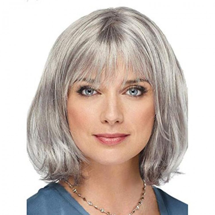 Gray Color Elderly Wig Short Hair Short Wig Gray Aunt Wig