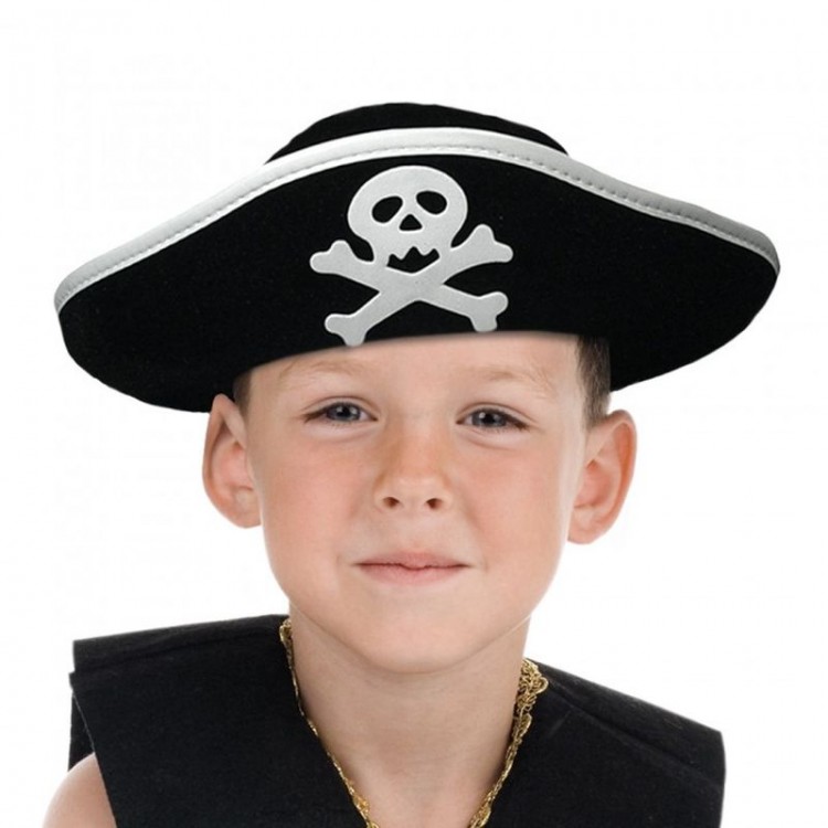 Kid's Flat Pirate Hat with Silver Stripe