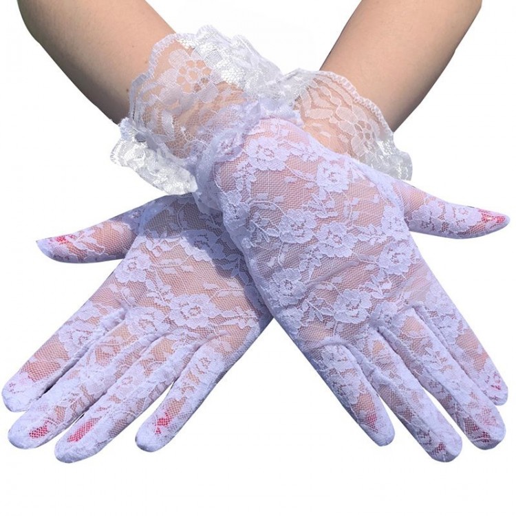 Laced Ankle Length White Lace Gloves Adult