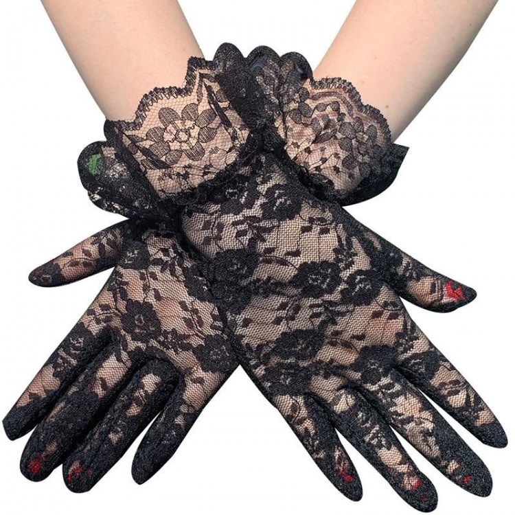Laced Ankle Length Black Color Lace Gloves Adult