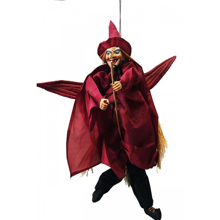 Halloween Wing Flapping Witch with Sound, Light and Sensor, Burgundy Color