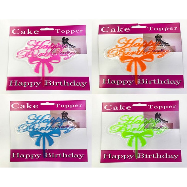 Happy Birthday Bow Cake Topper 4 Pieces
