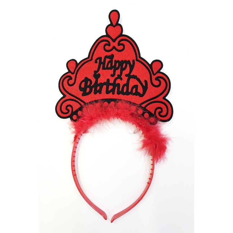 Happy Birthday Neon Red Color Birthday Crown 24x15 cm