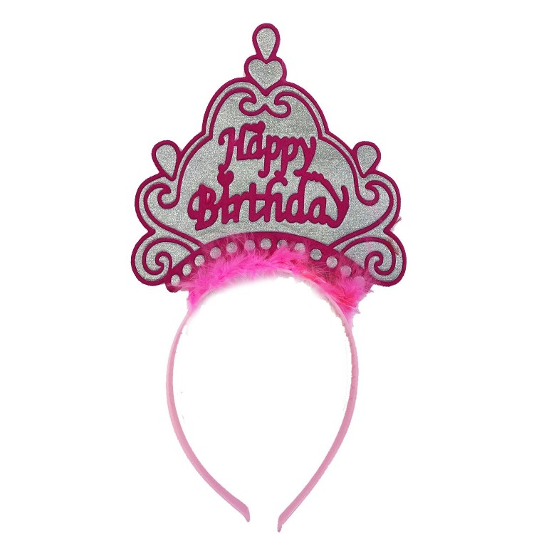 Happy Birthday Neon Pink Color Birthday Crown 24x15 cm