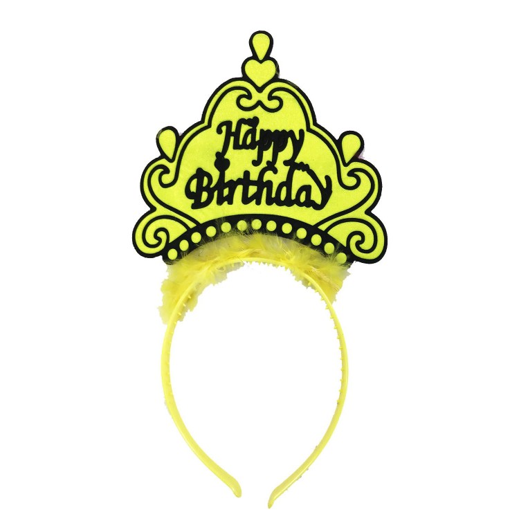 Happy Birthday Neon Yellow Color Birthday Crown 24x15 cm