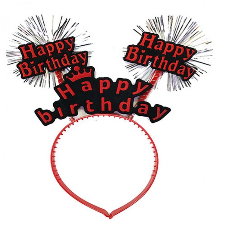 Happy Birthday Written Neon Red Color Birthday Crown with Tassels 22x19 cm