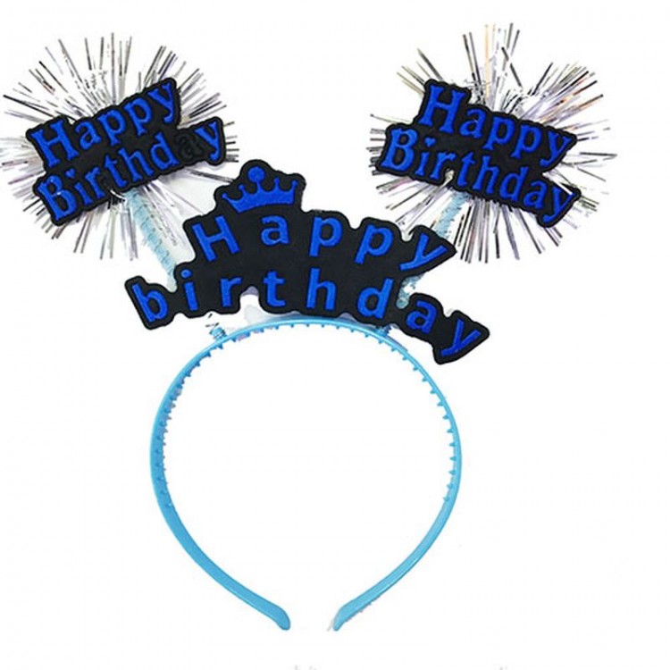 Happy Birthday Written Neon Blue Birthday Crown with Tassels 22x19 cm