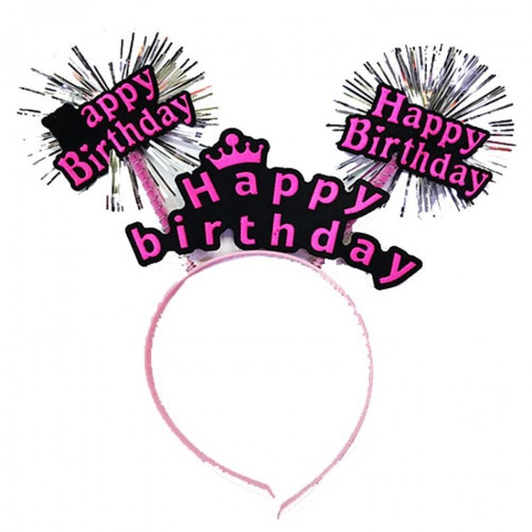 Happy Birthday Neon Pink Color Birthday Crown with Tassels 22x19 cm