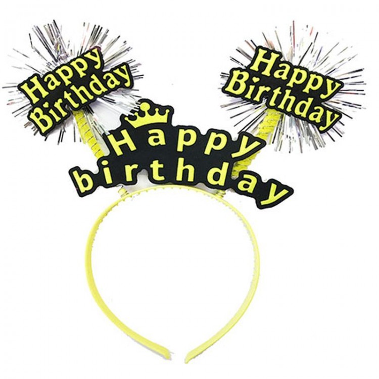 Happy Birthday Neon Yellow Color Birthday Crown with Tassels 22x19 cm