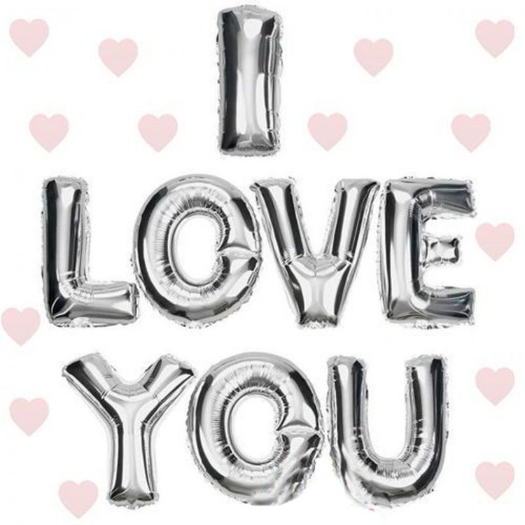 I Love You Foil Balloon Silver Color 35CM