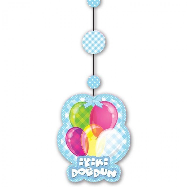 Happy Birthday Written Hanging Rope Ornament Blue ColorSet of 3 12x45 cm