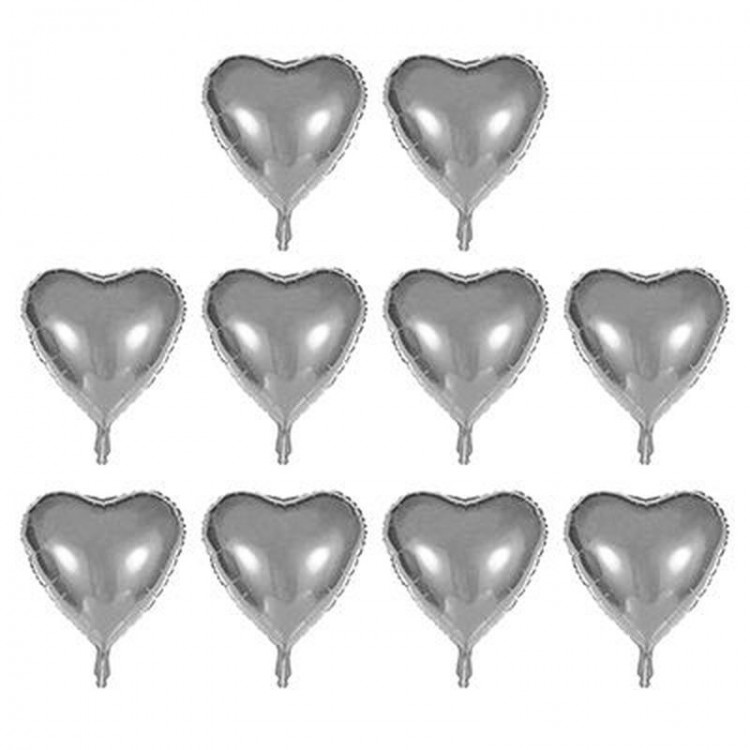 Heart Shaped Silver Color Foil Balloon 45 cm 10 Pieces