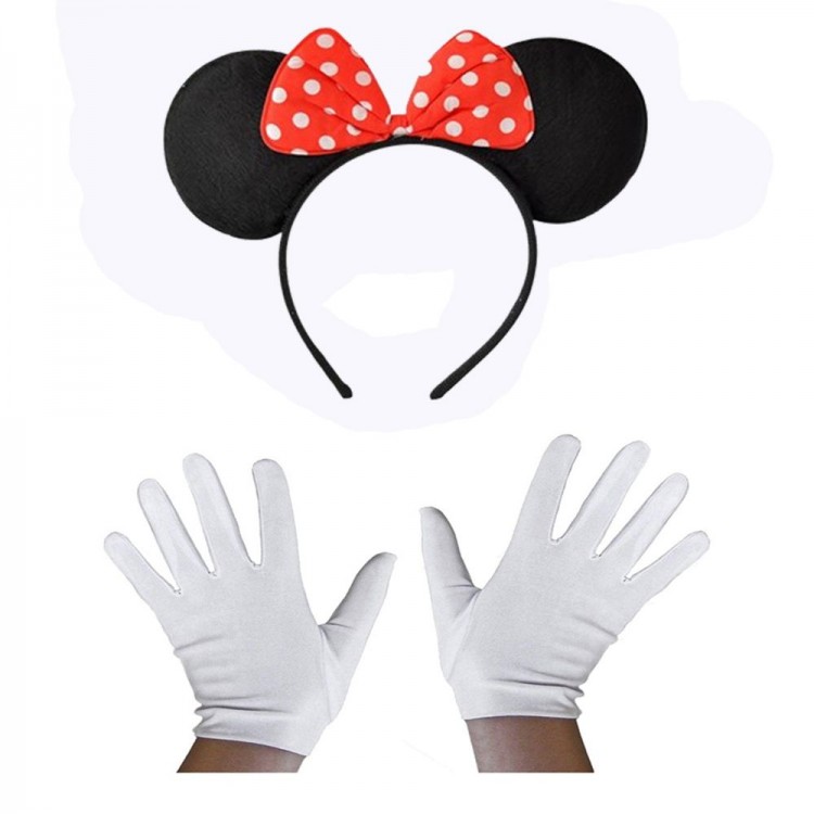 Red Bow Minnie Mouse Crown and White Glove Set