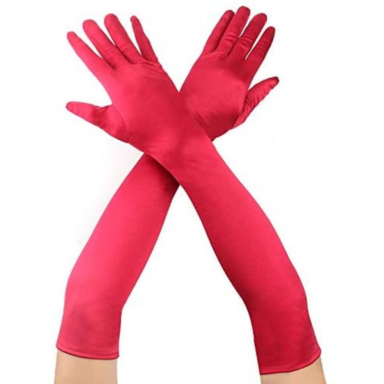 Red Color Elbow Long Fabric Gloves 40 cm
