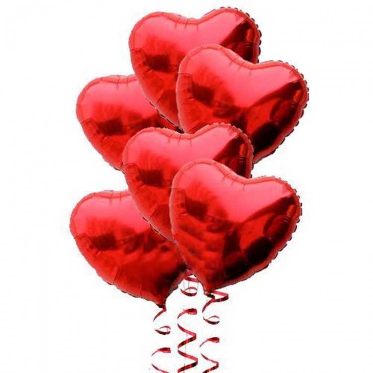 Red Color 45 cm Heart Foil Balloon Bundle 6 Pieces (No Helium)