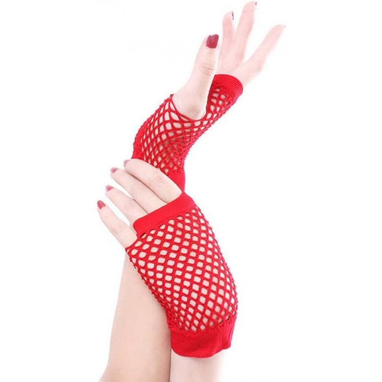 Red Color Short Length Mesh Knitted Gloves
