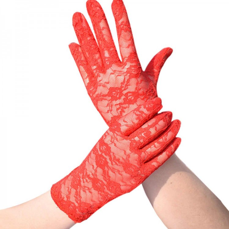 Red Color Short Lacy Gloves