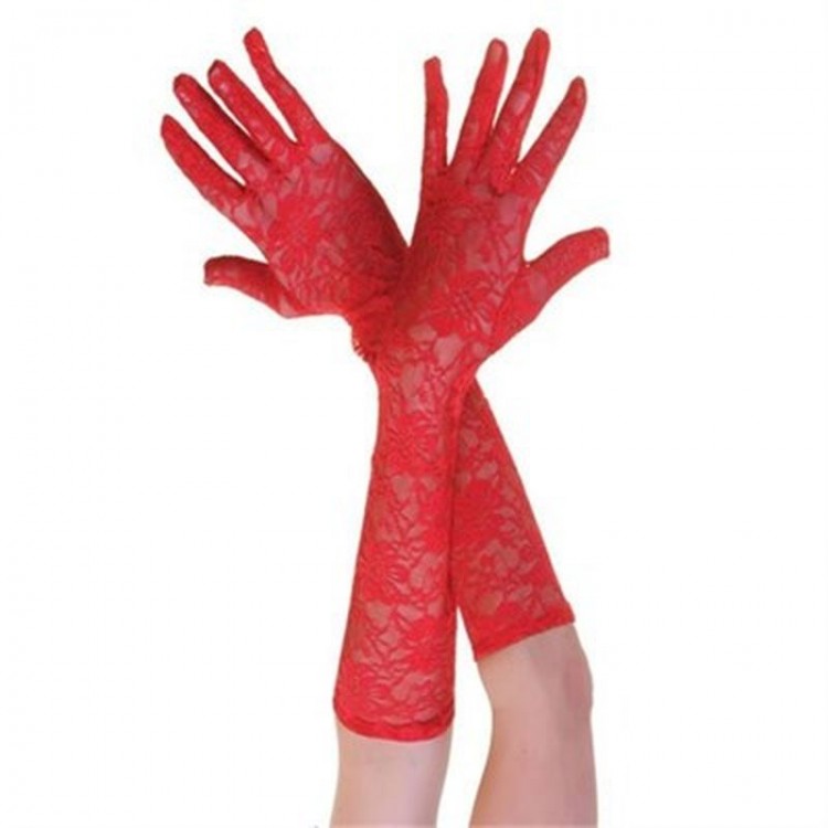 Red Color Medium Size Lacy Gloves