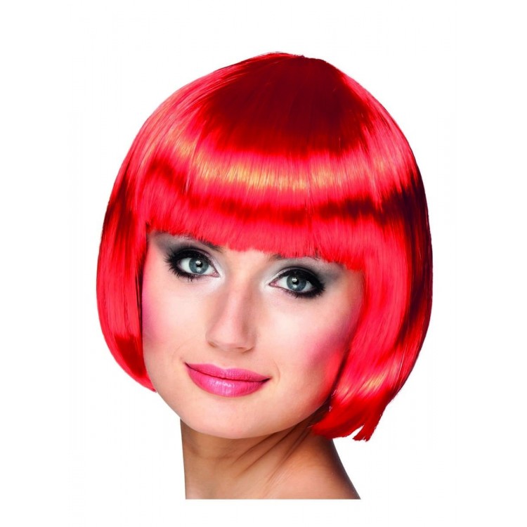Red Color Party Wig Blunt Hair