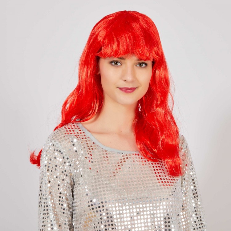 Red Color Long Wavy Party Wig
