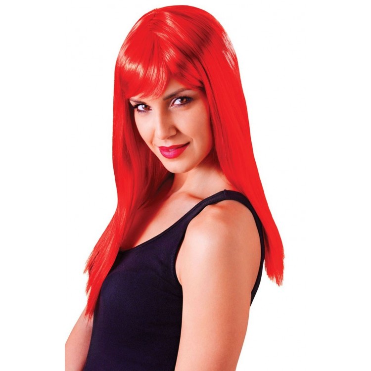 Red Color Long Straight Party Wig