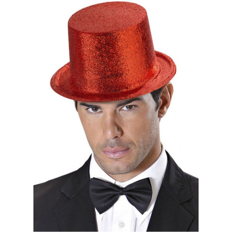 Red Color Long Plastic Glitter Party Hat