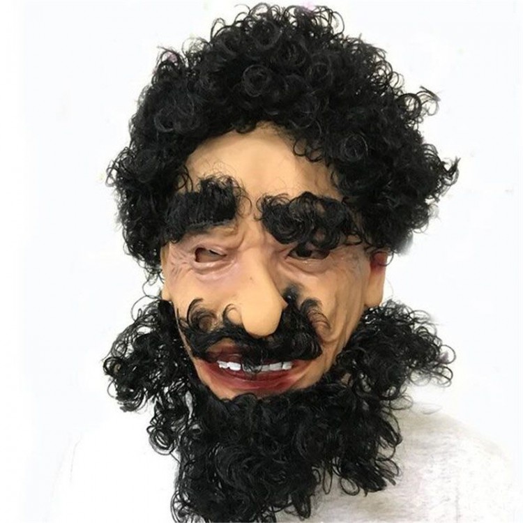 Latex Meat Mask Ugly Grandfather Mask with Black Hair