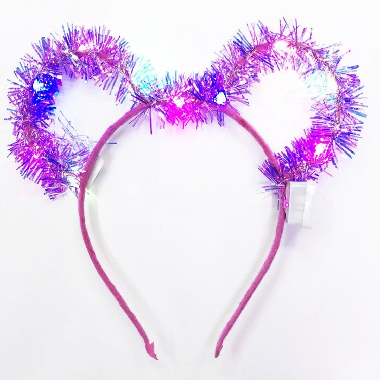 LED Lighted Tassel Mickey Minnie Mouse Ear Blinking Fuchsia Crown