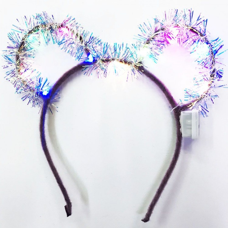 Mickey Minnie Mouse Ear Purple Crown with LED Light Tassels 19x17 cm