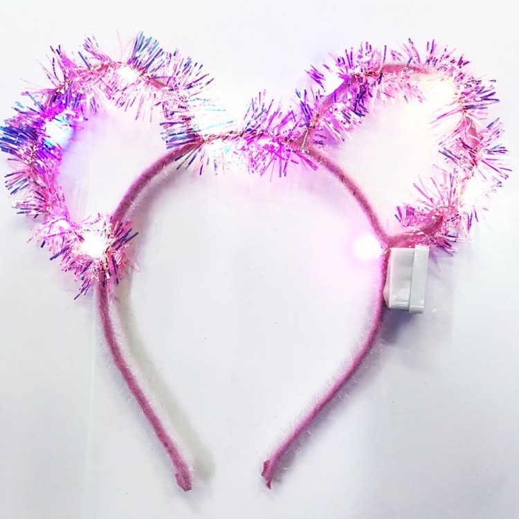 Led Lighted Tassel Mickey Minnie Mouse Ear Pink Crown 19x17 cm