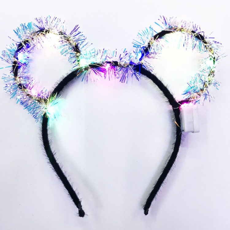 LED Lighted Tassel Mickey Minnie Mouse Ear Black Crown 19x17 cm